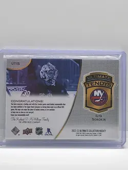 2022-23 Upper Deck Ultimate Ilya Sorokin Ultimate Tendys Relic Islanders UT-IS - Image 2