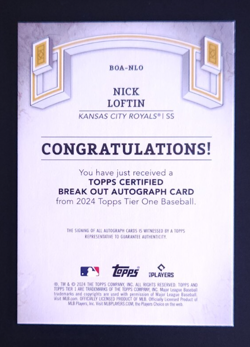NICK LOFTIN 2024 TOPPS TIER ONE ROOKIE AUTOGRAPH ROYALS RC AUTO /299 - Image 2
