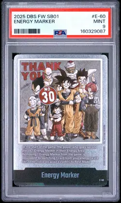 DRAGON BALL SUPER CARD GAME FUSION WORLD MANGA BOOSTER 01 ENERGY MARKER PSA 9 - Image 1