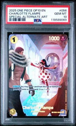 2025 ONE PIECE OP10-ROYAL BLOOD SPECIAL ALTERNATE ART CHARLOTTE FLAMPE PSA 10 - Image 1