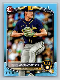Jacob Morrison 2025 Bowman Draft 1st Paper Sky Blue /499 #BD-42 Brewers - Image 1