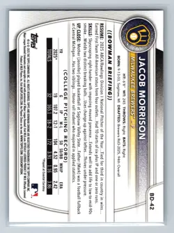 Jacob Morrison 2025 Bowman Draft 1st Paper Sky Blue /499 #BD-42 Brewers - Image 2