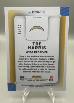 Panini Donruss Optic 2025 Tre Harris Rookie Phenom Prizm #RPBH-THS Chargers /49 - Image 2