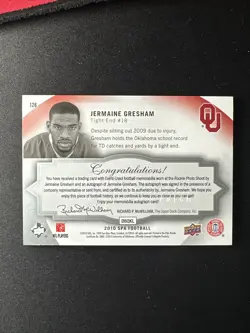2010 SP Authentic /199 Jermaine Gresham #126 RPA Rookie Patch Auto RC Event Used - Image 2
