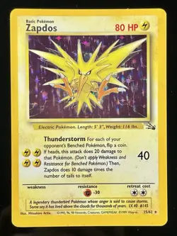 Pokemon TCG: Fossil - Zapdos 15/62 Holo Rare 1999 WOTC Vintage MP - Image 1
