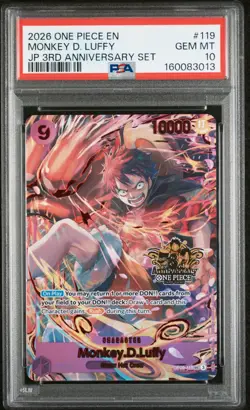 2025 ONE PIECE JAPANESE 3RD ANNIVERSARY SET #119 MONKEY D. LUFFY PSA 10 - Image 2