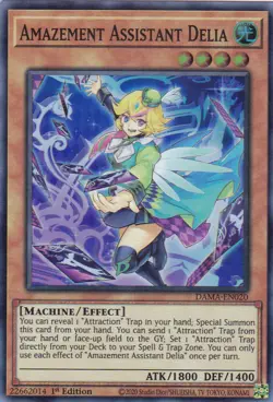 YUGIOH..AMAZEMENT ASSISTANT DELIA..DAMA-EN020..NM/MT/NP..1ST EDITION..SUPER RARE - Image 1