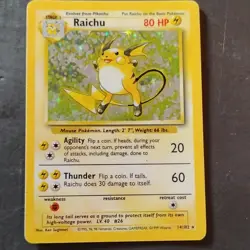 Wizards Pokemon TCG Raichu Base Set 14/102 Holo Rare Unlimited 1999 80 HP - Image 1
