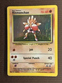 Pokemon TCG Base Set Hitmonchan 7/102 Holo Rare English 1999 Unlimited - Image 1