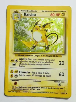 Pokemon TCG Raichu Holo Rare Base Set 14/102 WOTC Vintage 1999 - Image 1