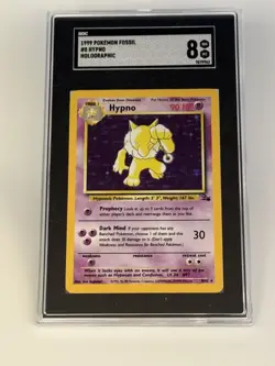 Pokemon TCG 1999 Graded 8 Hypno 8/62 Fossil Holo Rare Wizards Base Set - Image 1