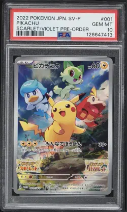 Pokemon Pikachu Scarlet & Violet Pre-Order Japanese Promo Card 001/Sv-p PSA 10 - Image 1
