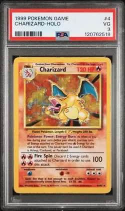 Pokemon 1999 Base Set Charizard 4/102 Holo Rare English PSA 3 - Image 1