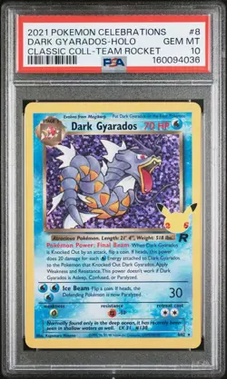 Pokemon TCG 2021 Celebrations Classic Collection Dark Gyarados 8/82 Holo PSA 10 - Image 1