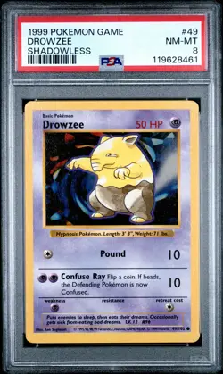 1999 Pokemon Game #49 Drowzee Shadowless PSA 8 - Image 1