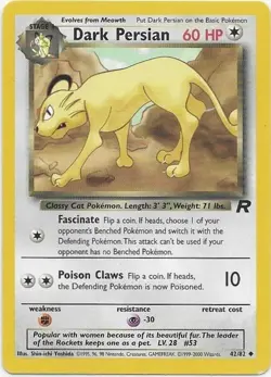 Dark Persian 42/82 Uncommon Team Rocket Pokemon Unlimited Near Mint - Image 1