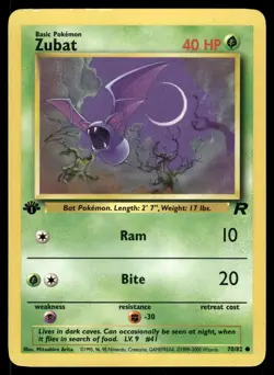 Zubat 70/82 Team Rocket TR Common Non Holo Pokemon LP 1st Edition2000 - Image 1