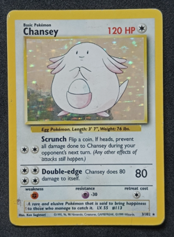 Pokemon TCG Chansey 3/102 Base Set Unlimited Holo Rare Card Vintage WOTC HP/DMG - Image 1