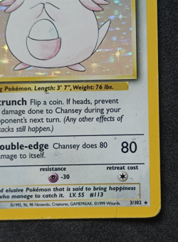 Pokemon TCG Chansey 3/102 Base Set Unlimited Holo Rare Card Vintage WOTC HP/DMG - Image 4