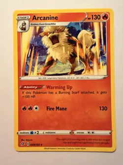 Pokemon TCG Arcanine 028/192 Rebel Clash Rare Regular Non-Holo EN 130HP Stage 1 - Image 1