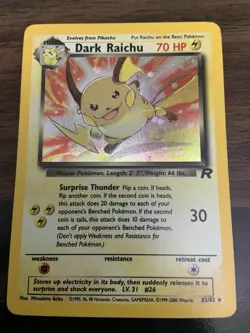 2000 Team Rocket Pokemon Dark Raichu Holo TCG Card 83/82 Secret Rare LP - Image 1