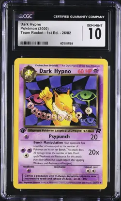CGC 10 GEM MINT Dark Hypno Team Rocket 1st Edition 26/82 Pokemon - Image 1