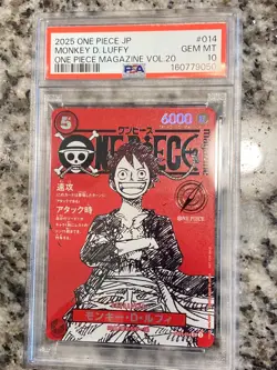 2025 ONE PIECE JAPANESE PROMOS ONE PIECE MAGAZINE VOL.20 MONKEY D. LUFFY PSA 10 - Image 1