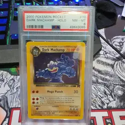 PSA 8 2000 English Pokemon TCG Team Rocket Dark Machamp Holo #10 HP 70 - Image 1