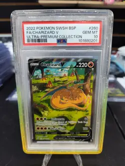 2022 POKEMON SWSH BLACK STAR PROMO #260 FULL ART/CHARIZARD V PSA 10 - Image 1