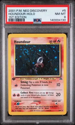 2001 POKEMON NEO DISCOVERY 1ST EDITION #5 HOUNDOUR-HOLO PSA 8 - Image 1