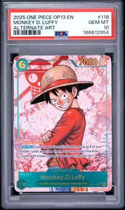 2025 ONE PIECE OP13-CARRYING ON HIS WILL ALTERNATE ART MONKEY D. LUFFY PSA 10 - Image 1
