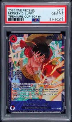 2025 ONE PIECE PROMOS TREASURE CUP-TOP 64 #015 MONKEY D. LUFFY PSA 10 - Image 1