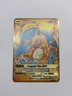 Pokemon Stained Glass Charizard GX Gold Metal Fan Art Card Collectible Display - Image 1