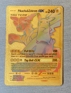 Tag Team Pikachu & Zekrom GX Pokemon HP240 Gold Foil Fan Art Card - Image 1