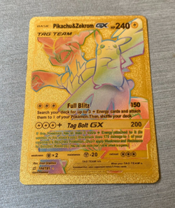 Tag Team Pikachu & Zekrom GX Pokemon HP240 Gold Foil Fan Art Card - Image 2