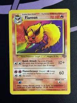 Pokemon TCG 1999 Flareon 19/64 Jungle Unlimited Non-Holo Rare Vintage LP - Image 1
