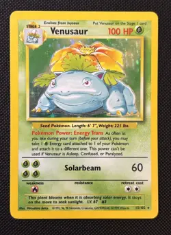 Pokemon TCG Venusaur Base Set Unlimited Holo Rare 15/102 LP Condition - Image 1