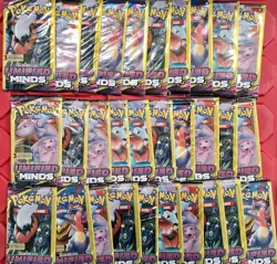 Pokemon TCG Sun & Moon Unified Minds Sealed 3-Card Booster Packs Lot of 30 - Image 1