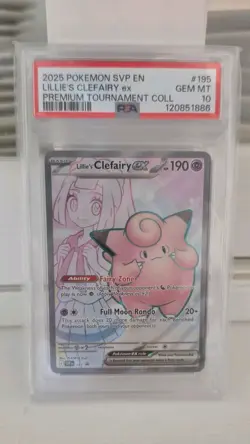 Pokemon 2025 SVP EN Black Star Promo #195 Lillie's Clefairy EX Tournament PSA 10 - Image 1