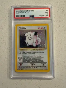 1999 POKEMON BASE SET UNLIMITED #5 CLEFAIRY-HOLO PSA 7 - Image 1