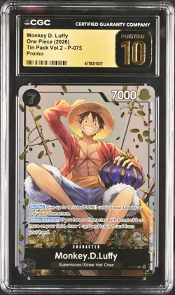 2026 ONE PIECE MONKEY D. LUFFY PROMO P-075 TIN PACK VOL.2 CGC 10 PRISTINE - Image 1
