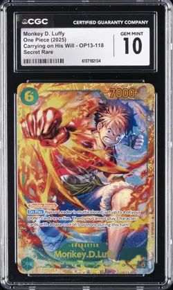 2025 ONE PIECE CARRYING ON HIS WILL - SUPER RARE MONKEY D. LUFFY CGC 10 GEM MINT - Image 1
