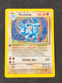 Played (MP) Machamp 1st Edition - Holo Swirl #8 Base Set Pokemon TCG - Image 1
