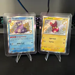 Pokemon TCG Paldean Fates Shiny Slowbro 117/091 Pawmi 142/091 Holo 2-Card Lot - Image 1