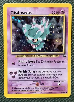 Pokemon Card TCG Misdreavus 11/64 Neo Revelation 2000 Rare Holo Swirl Vintage NM - Image 1