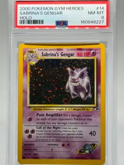 Pokemon 2000 Gym Heroes Sabrina's Gengar Holo Card 14/132 PSA 8 | SWIRL - Image 1