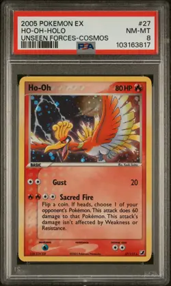 PSA 8 Ho-oh 27/115 COSMOS HOLO EX Unseen Forces Pokemon Card NM MINT LOW POP - Image 1