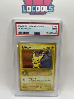 2000 Pokemon Japanese Neo Genesis Pichu Holo #172 – PSA 9 MINT SWIRL - Image 1