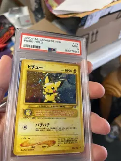 2000 Pokemon Japanese Neo Genesis Pichu Holo #172 – PSA 9 MINT SWIRL - Image 3