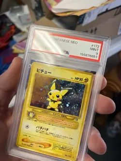 2000 Pokemon Japanese Neo Genesis Pichu Holo #172 – PSA 9 MINT SWIRL - Image 5